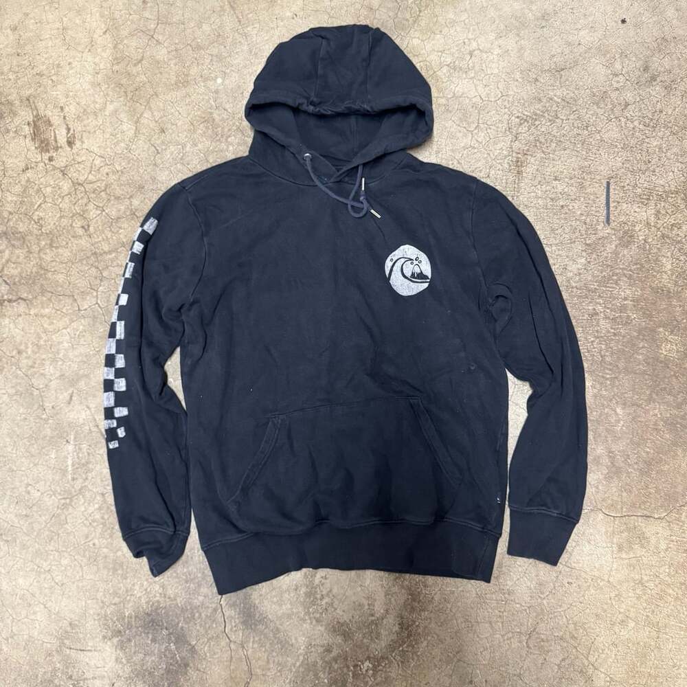 Quiksilver Hoodie Size L Black Graphic Logo Pullover